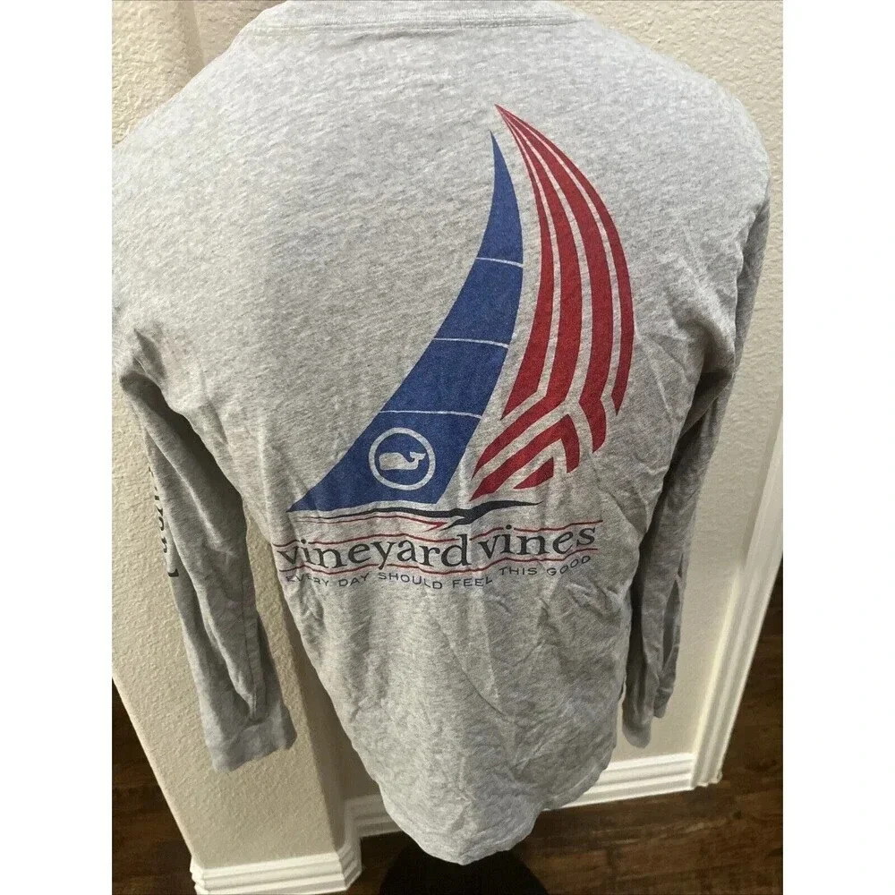 Vineyard Vines Men's American Sailboat Gray Long Sleeve Shirt Size S Preppy - Picture 4 of 6